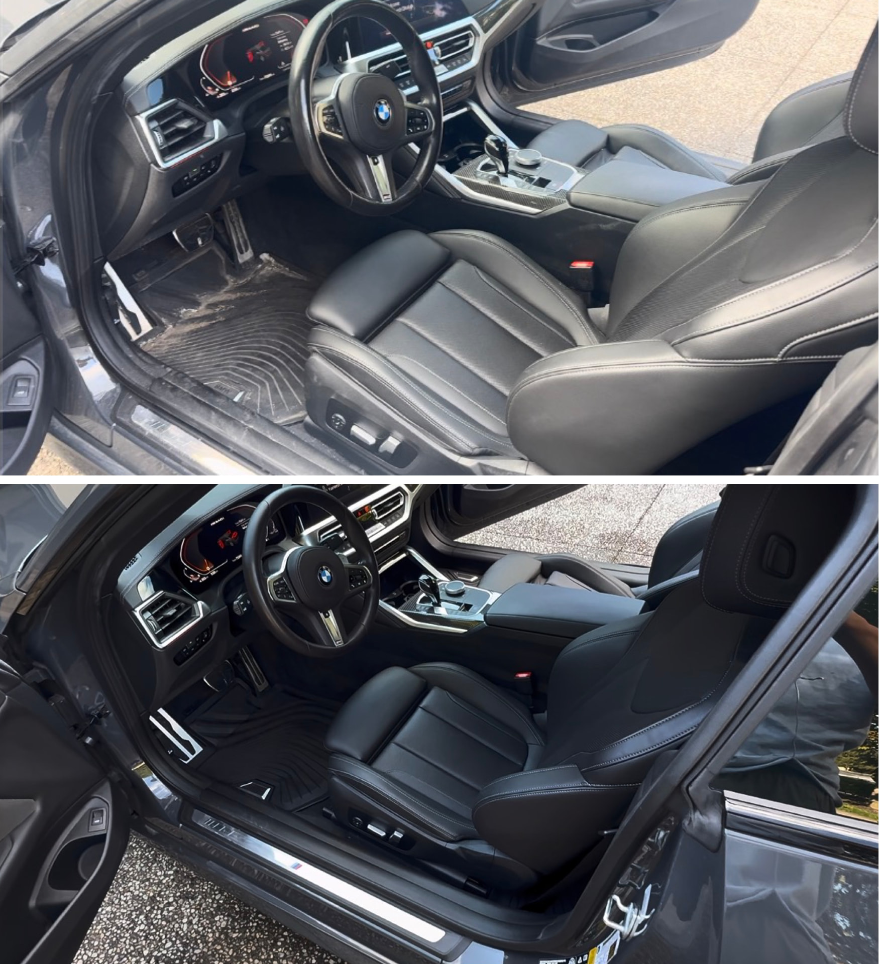 BMW interior before and after a Polish & Go mobile detail in Milton
